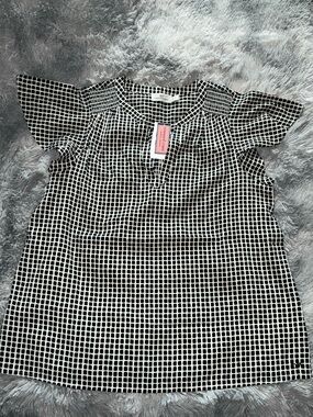 Vineyard Vines Black and White Grid Short Sleeve Blouse